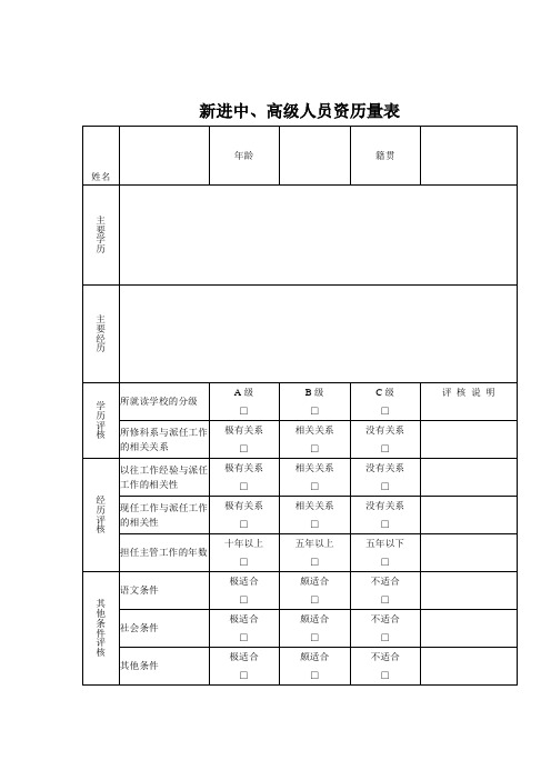 新进中、高级人员资历量表