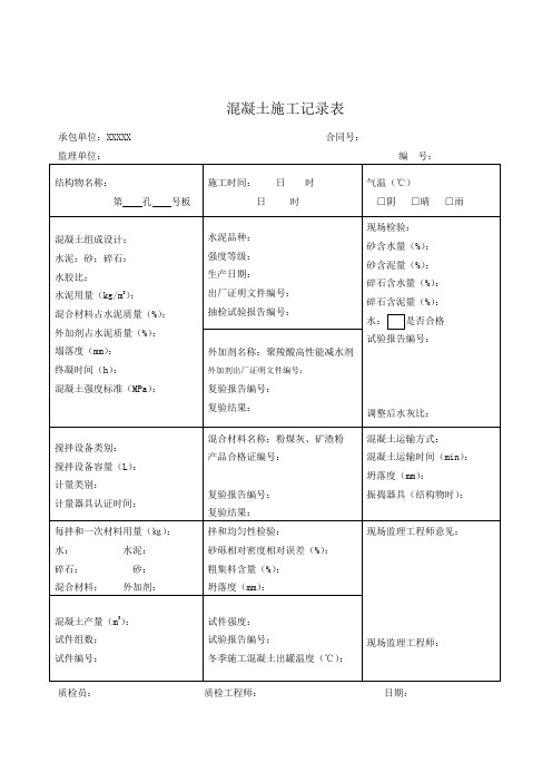 混凝土施工记录表