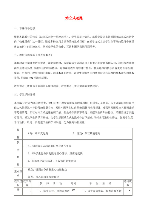 江苏省东台市唐洋中学初中体育《站立式起跑》教案