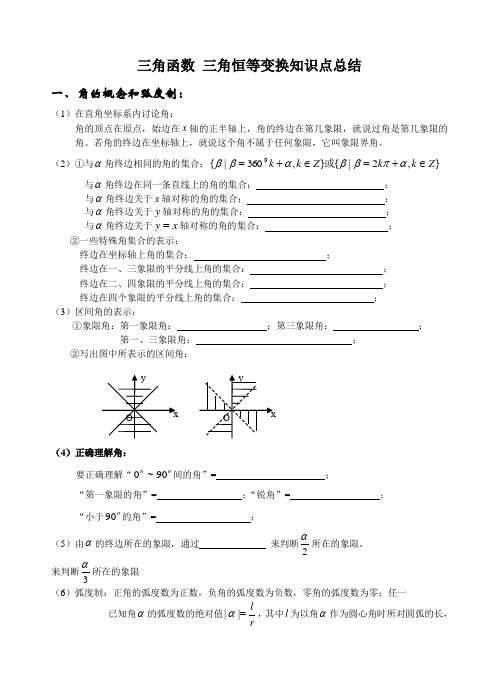 三角函数恒等变换知识点总结