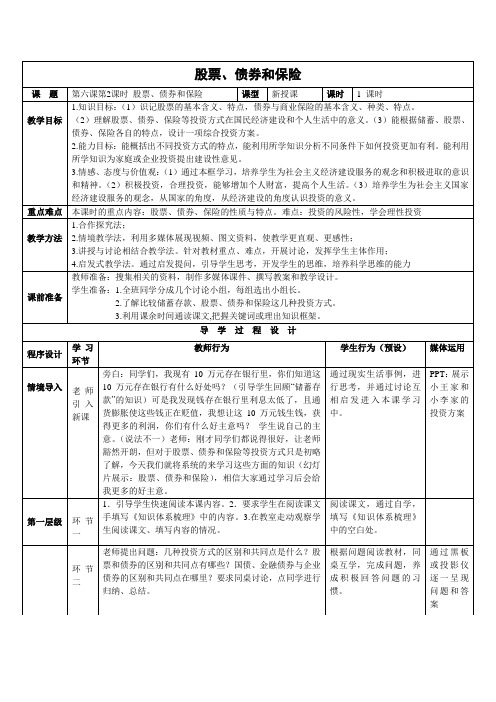 教学设计10：6.2 股票、债券和保险