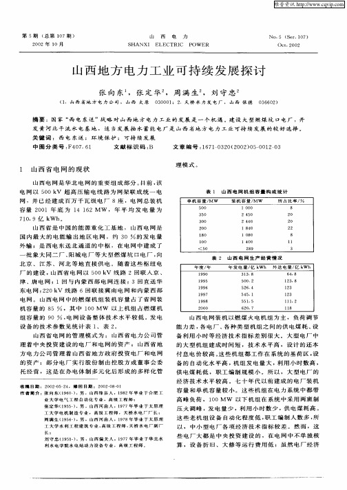 山西地方电力工业可持续发展探讨