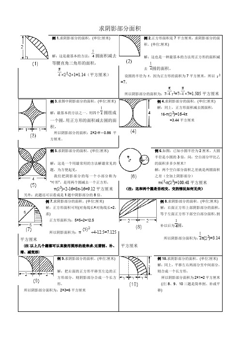 人教版小学六年级求阴影部分面积试题和答案