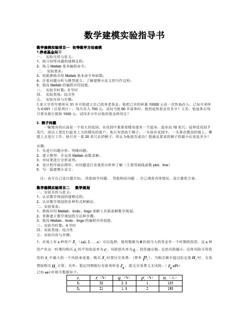 2009-2010第一学期数学建模实验项目