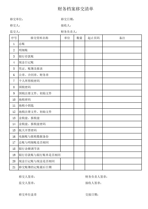 财务档案交接清单