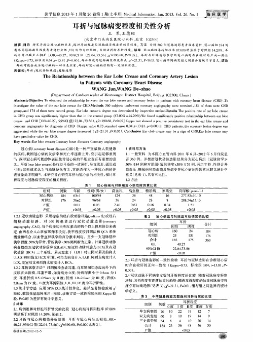 耳折与冠脉病变程度相关性分析