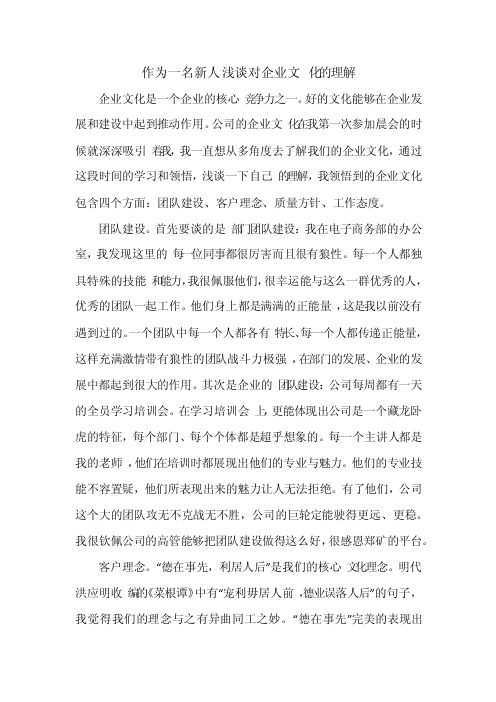 作为一名新人浅谈对企业文化的理解