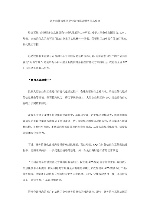 财务管理：远光软件谈集团企业如何推进财务信息整合