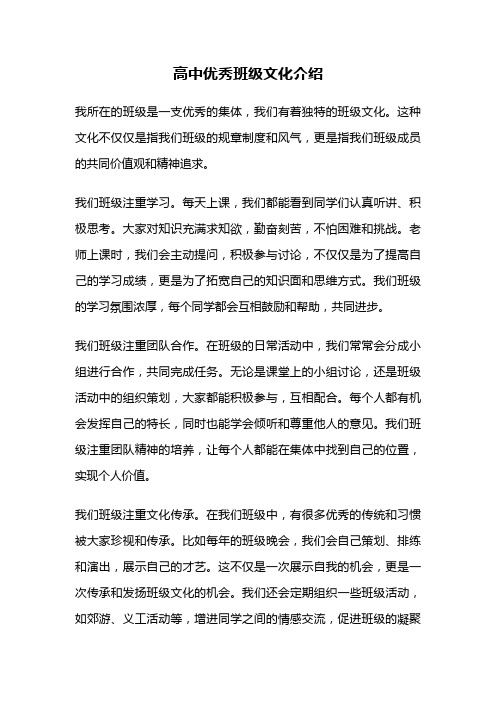 高中优秀班级文化介绍