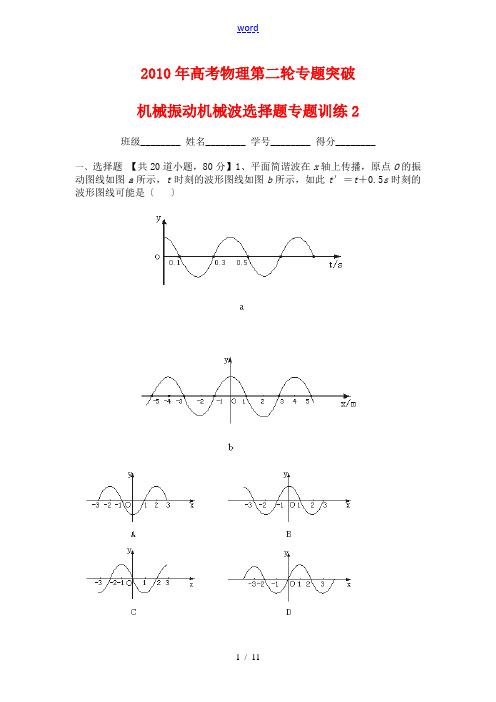 2010年高三物理高考第二轮专题突破  机械振动机械波选择题专题训练2  附答案