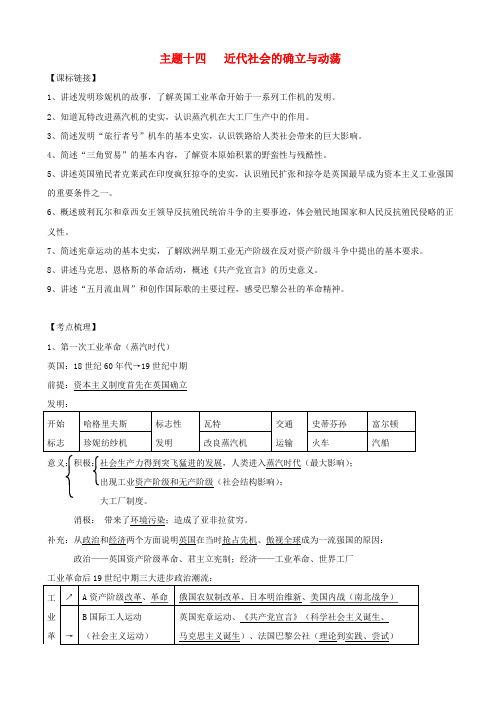 2019届中考历史总复习：第一篇教材巩固_主题14近代社会的确立与动荡试题_含答案