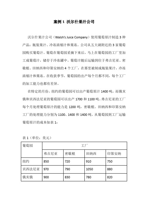 现代物流与供应链管理案例1 沃尔什果汁公司