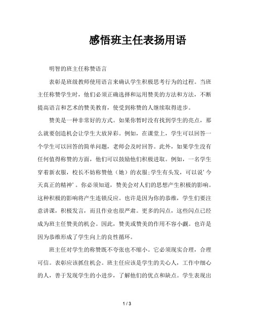 感悟班主任表扬用语