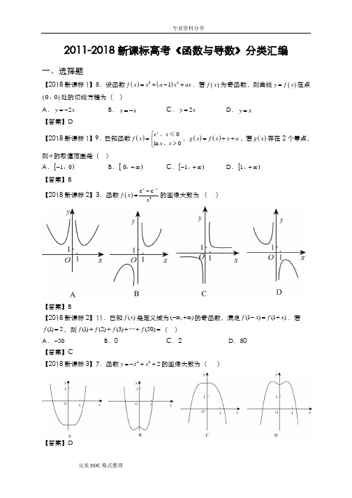 2012年_2018年高考数学函数及导数分类汇编[理]