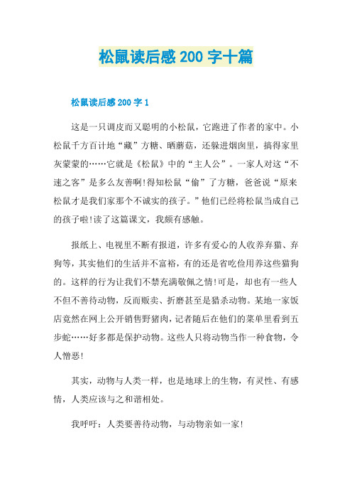 松鼠读后感200字十篇