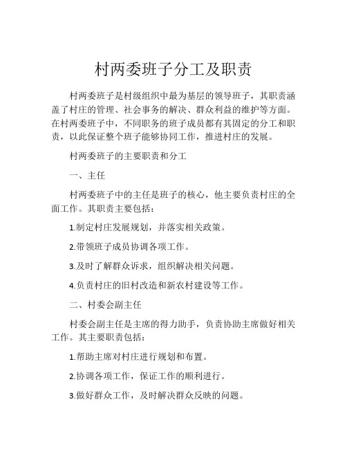 村两委班子分工及职责