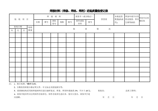 焊接材料(焊条、焊丝、焊剂)进场质量检查记录(4.3.1、4.3.2)