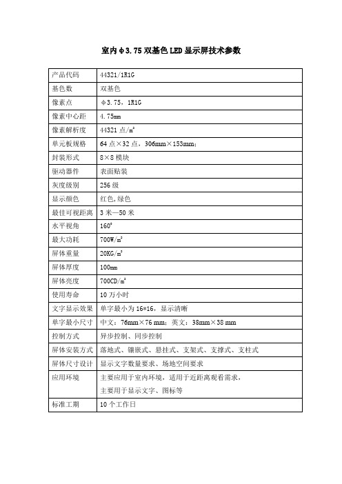 室内φ375双基色LED显示屏技术参数