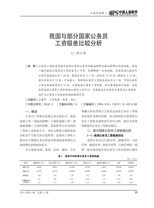 我国与部分国家公务员工资极差比较分析