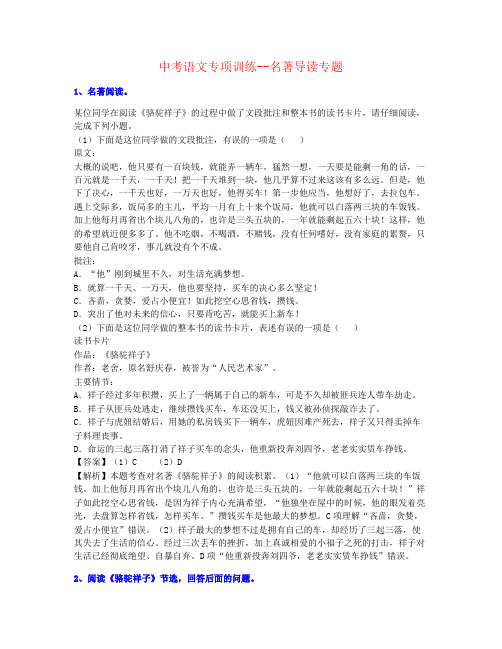 【个人整理】2020年中考语文名著导读-专题名家推荐