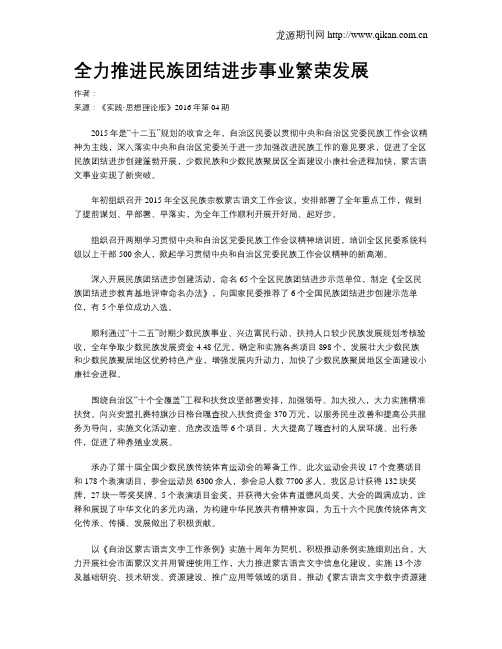 全力推进民族团结进步事业繁荣发展