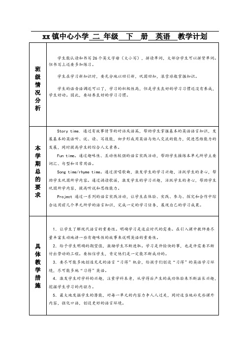 最新译林版小学英语二年级下册英语教学计划全册教案