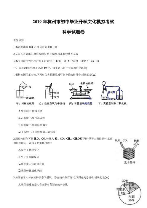 2019年杭州余杭区富阳区部分学校联考三模卷