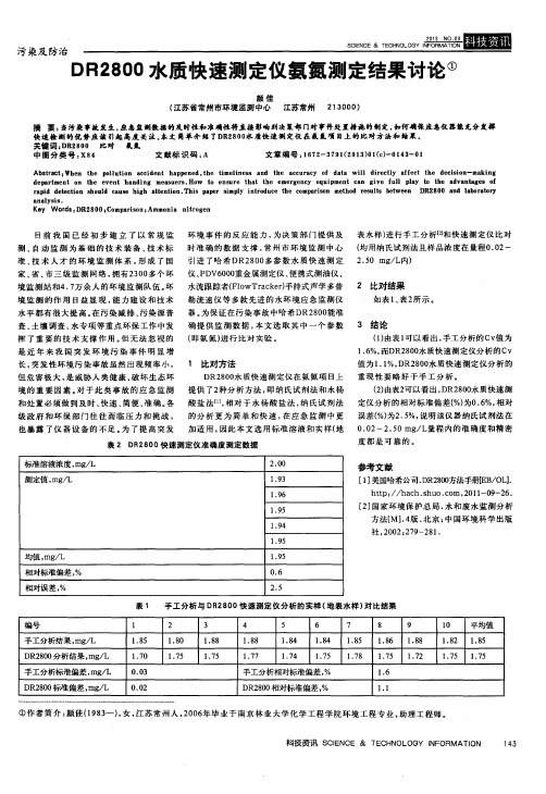 DR2800水质快速测定仪氨氮测定结果讨论