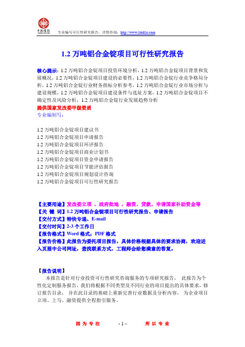 1.2万吨铝合金锭项目可行性研究报告