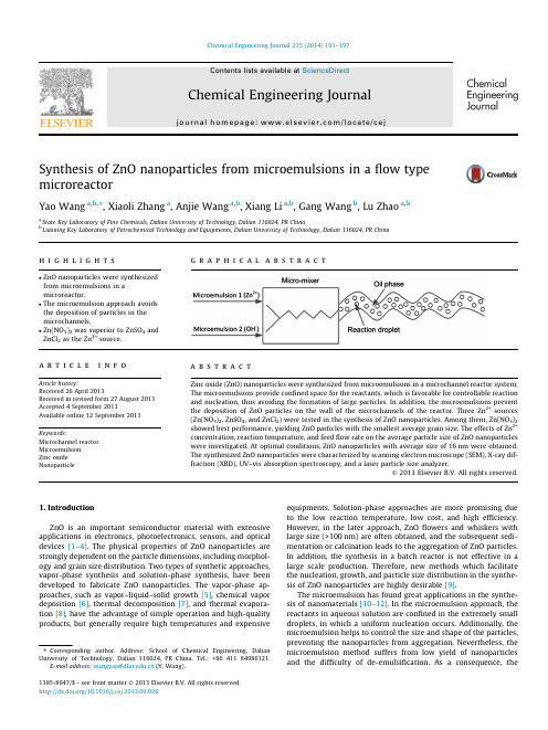 Synthesis of ZnO nanoparticles from microemulsions in a flow type microreactor