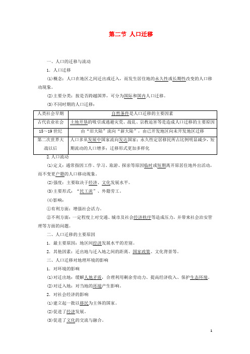 2019高中地理第一单元人口与地理环境第二节人口迁移学案含解析鲁教版必修2