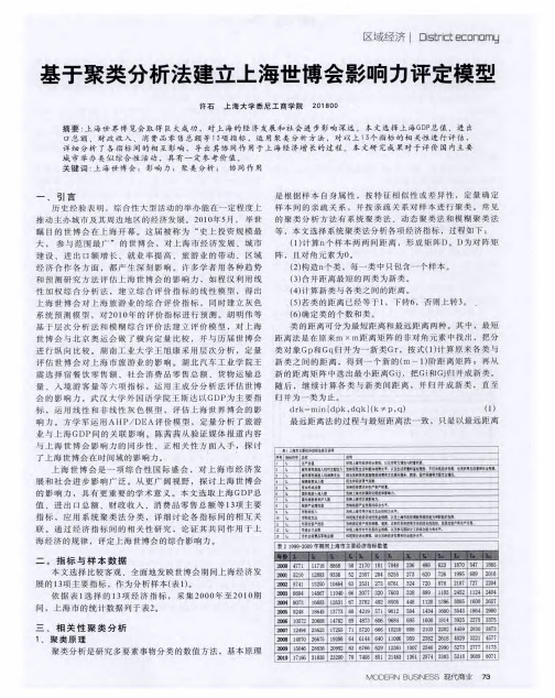 基于聚类分析法建立上海世博会影响力评定模型