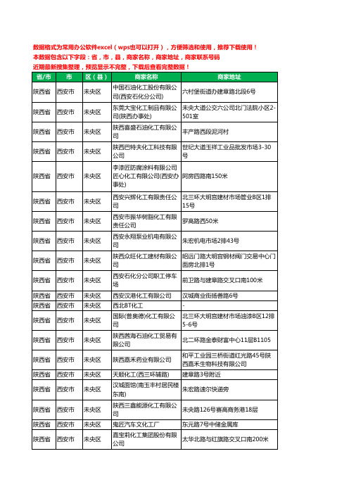 2020新版陕西省西安市未央区化工厂工商企业公司商家名录名单联系电话号码地址大全57家