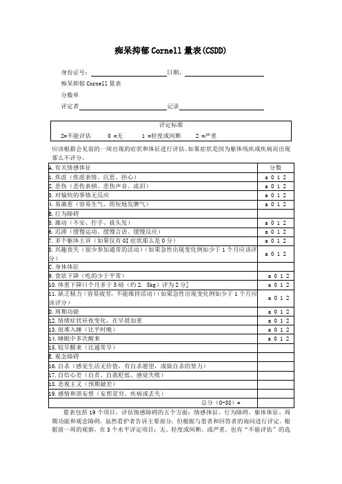 痴呆抑郁Cornell量表(CSDD)