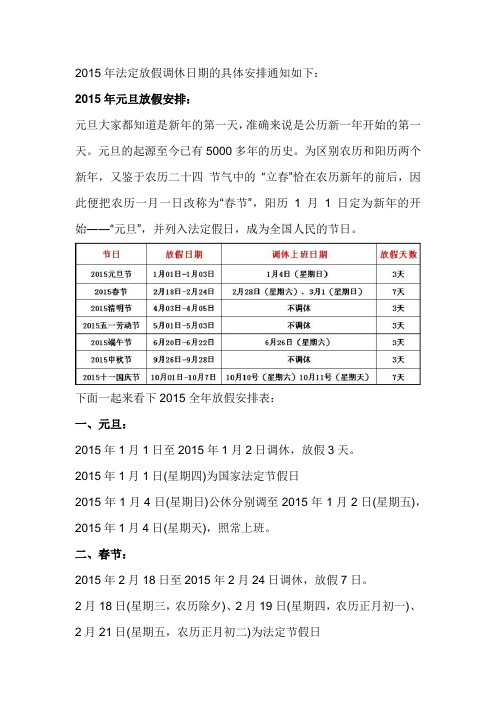 2015年法定节假日时间表