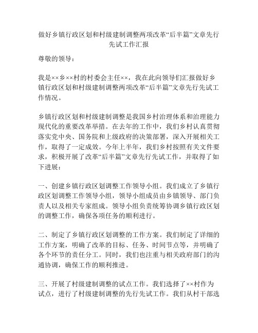 做好乡镇行政区划和村级建制调整两项改革“后半篇”文章先行先试工作汇报