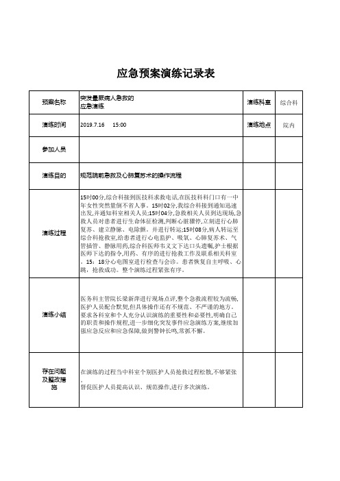 应急预案演练记录表