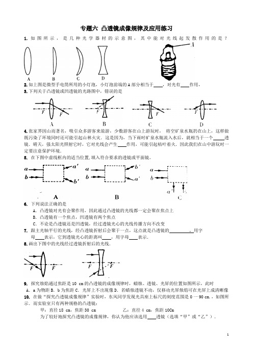 专题六凸透镜成像规律及应用练习汇编