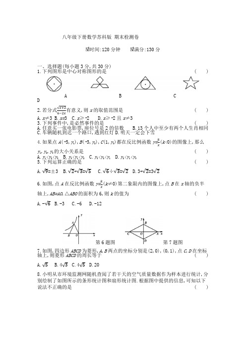 2020—2021学年苏科版八年级下册数学期末检测卷含答案