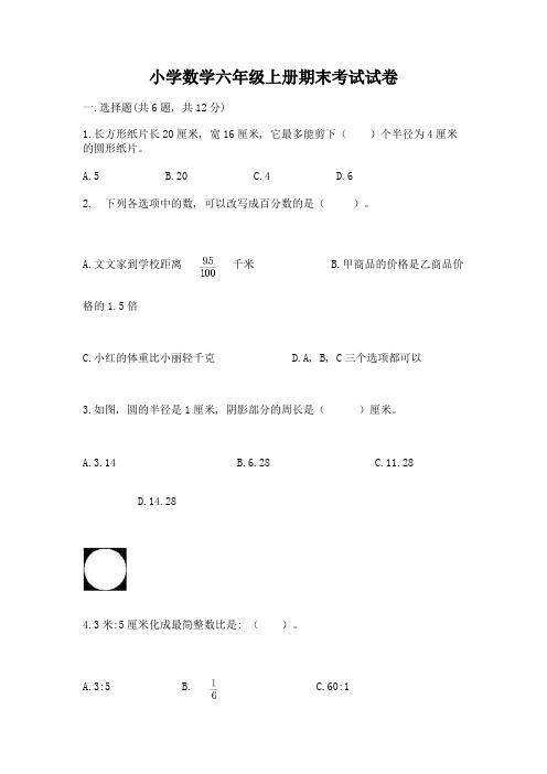 小学数学六年级上册期末考试试卷含答案(b卷)