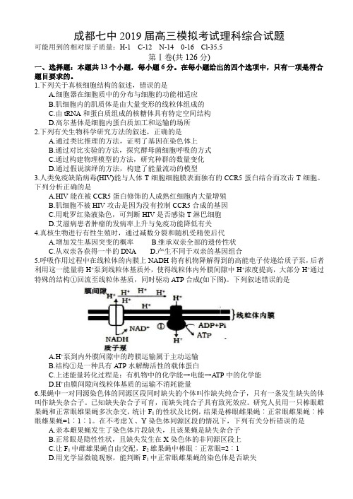 成都七中2019届高三模拟考试理科综合试题及答案