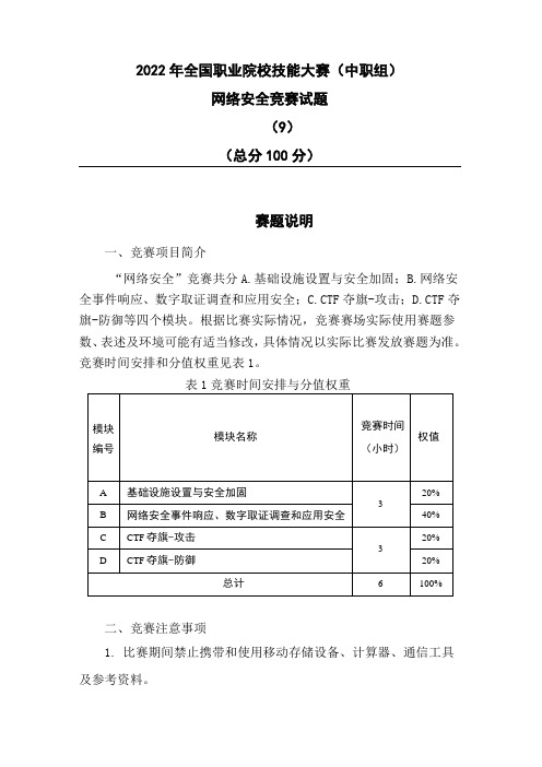 2022 年全国职业院校技能大赛(中职组)网络安全赛项赛题网络安全竞赛试题9