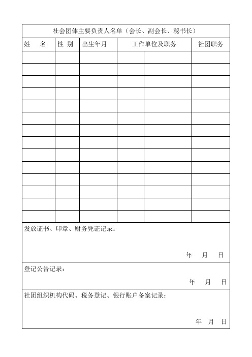 社会团体主要负责人名单