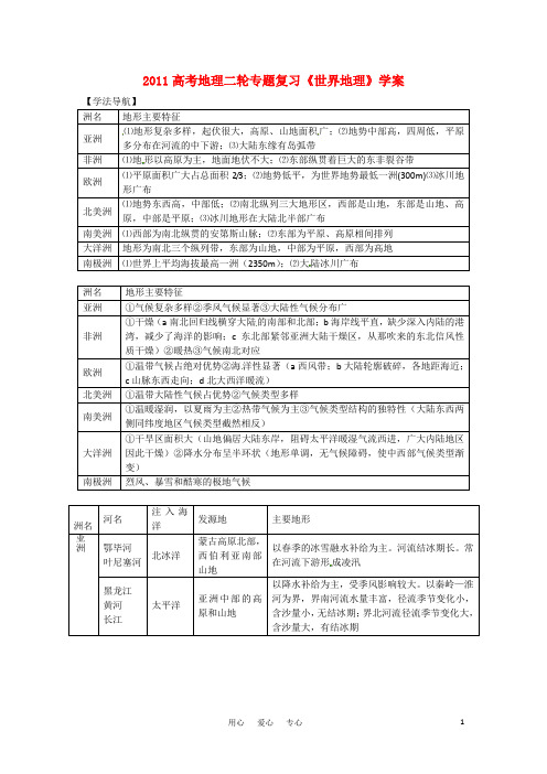 高考地理二轮复习《世界地理》学案 新人教版