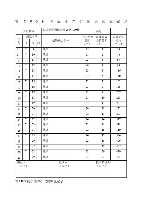 表C同条件养护试块测温记录