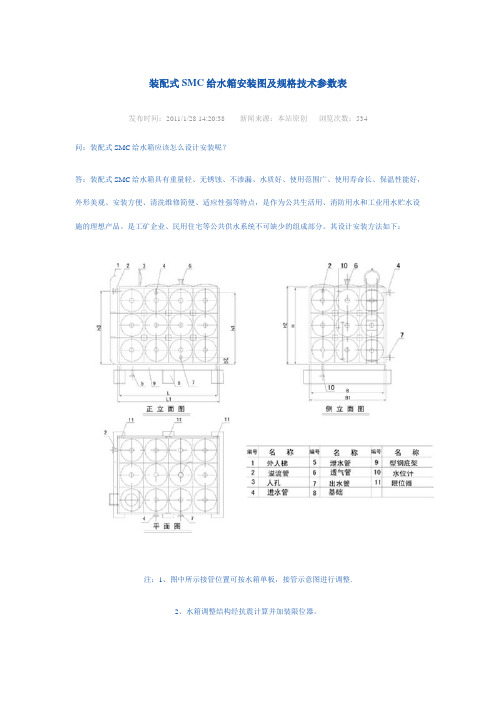 装配式SMC给水箱安装图及规格技术参数表