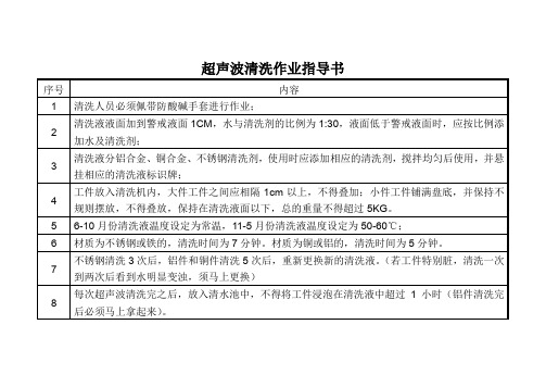 精密机械制造有限公司超声波清洗作业指导书