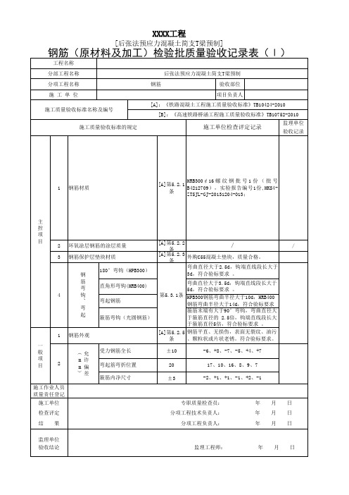 钢筋(原材料及加工)检验批质量验收记录表(Ⅰ)