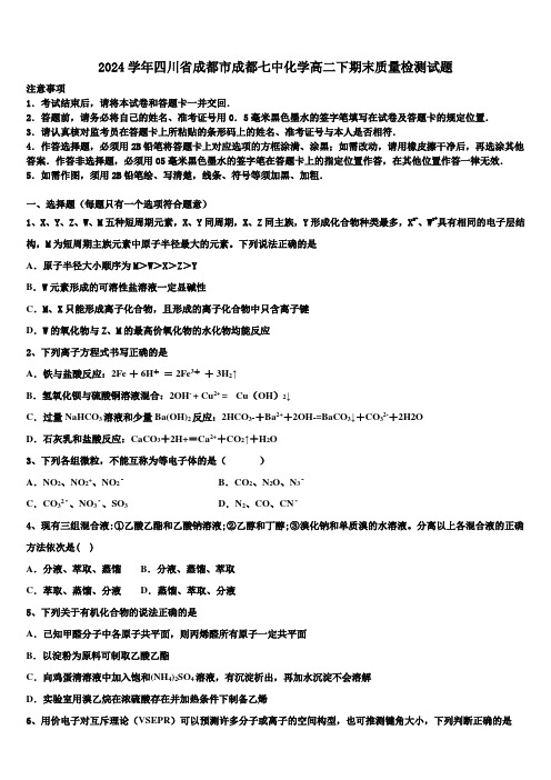 2024学年四川省成都市成都七中化学高二下期末质量检测试题(含解析)