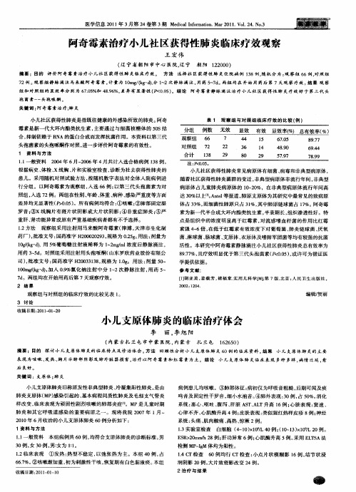 阿奇霉素治疗小儿社区获得性肺炎临床疗效观察